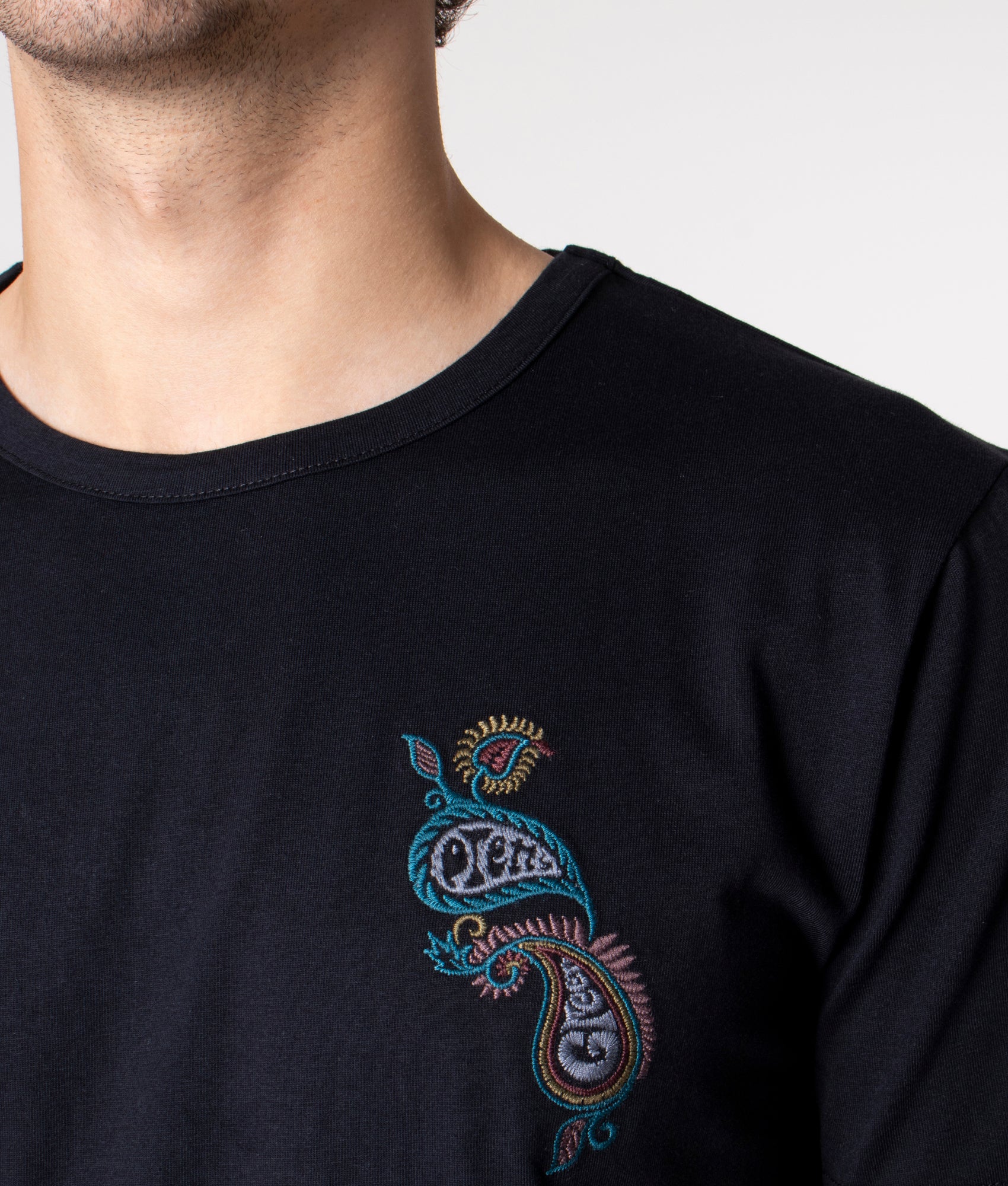 Slim Fit Alloway Paisley Embroidered T-Shirt | Black | Pretty Green | EQVVS
