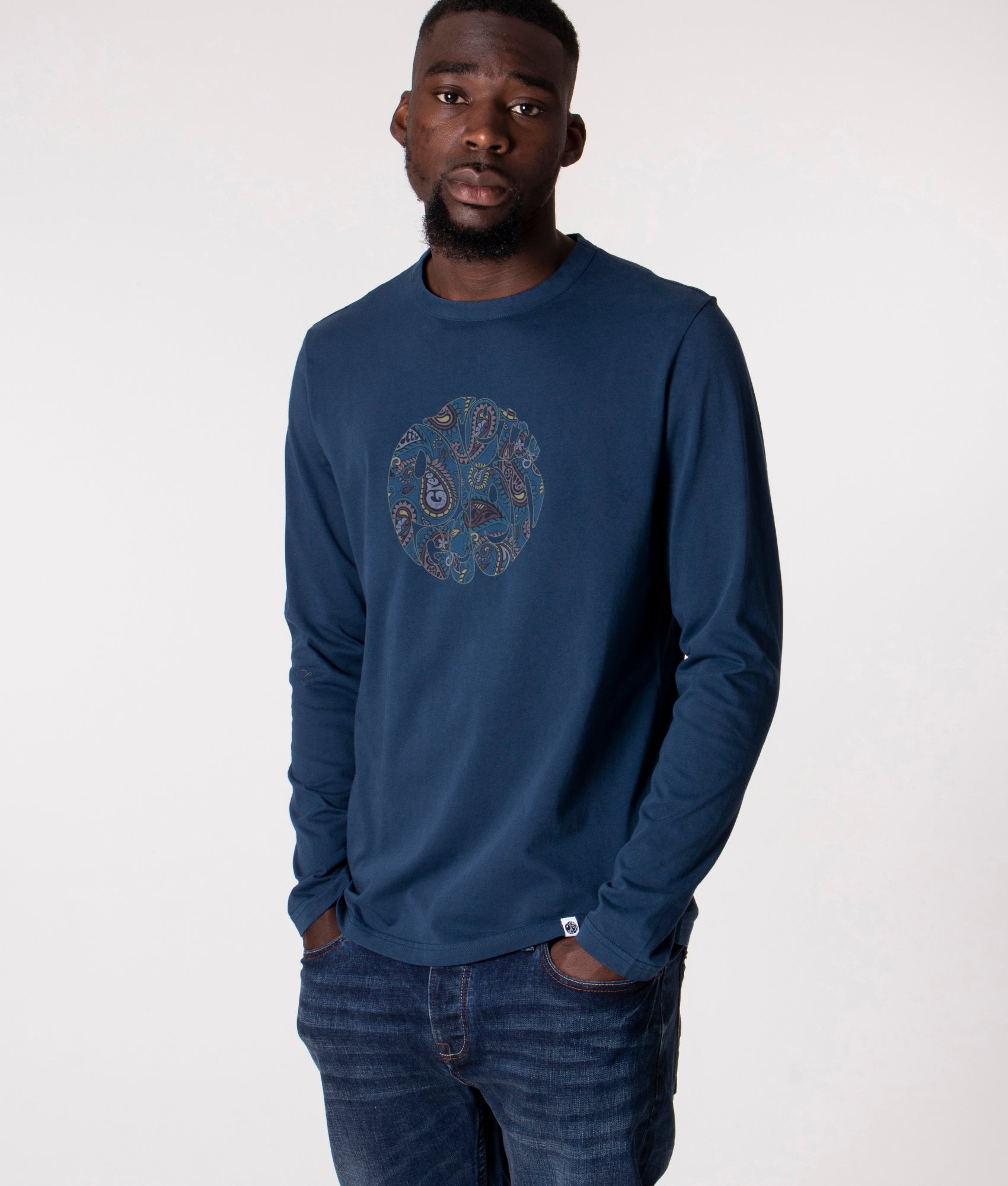 Slim-Fit-Long-Sleeve-Alloway-Paisley Logo T-Shirt-Navy-Pretty-Green-EQVVS
