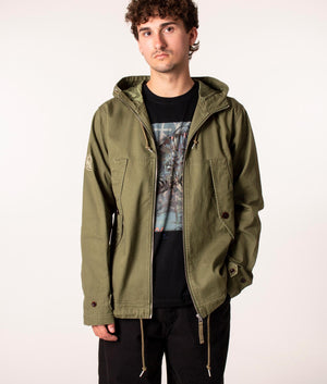 Pretty Green Cooper Short Jacket in Khaki at EQVVS, Model front