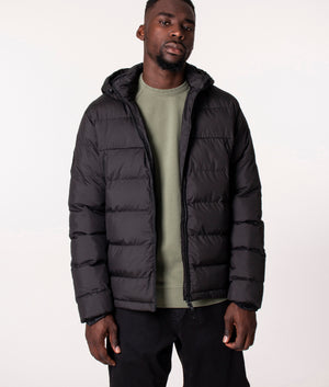 Pretty Green Cyclone Quilted Jacket in Black at EQVVS, Model front 2