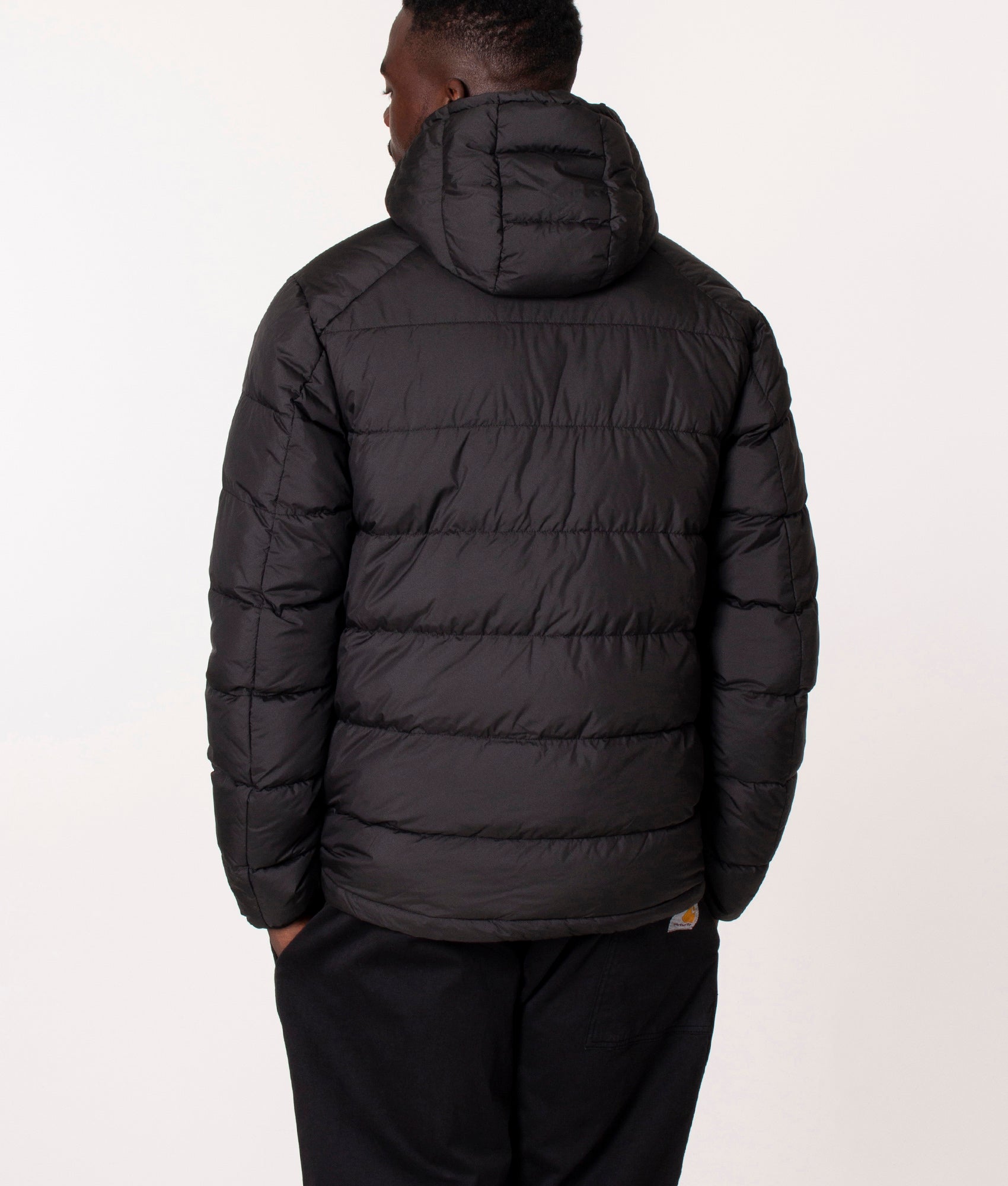 Pretty Green Cyclone Quilted Jacket in Black at EQVVS, Model back