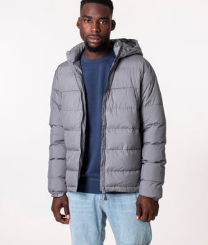 Pretty Green Cyclone Quilted Jacket in Grey at EQVVS, Model front angle