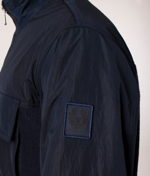 Belstaff Halstead Fleece in Navy at EQVVS. Model detail