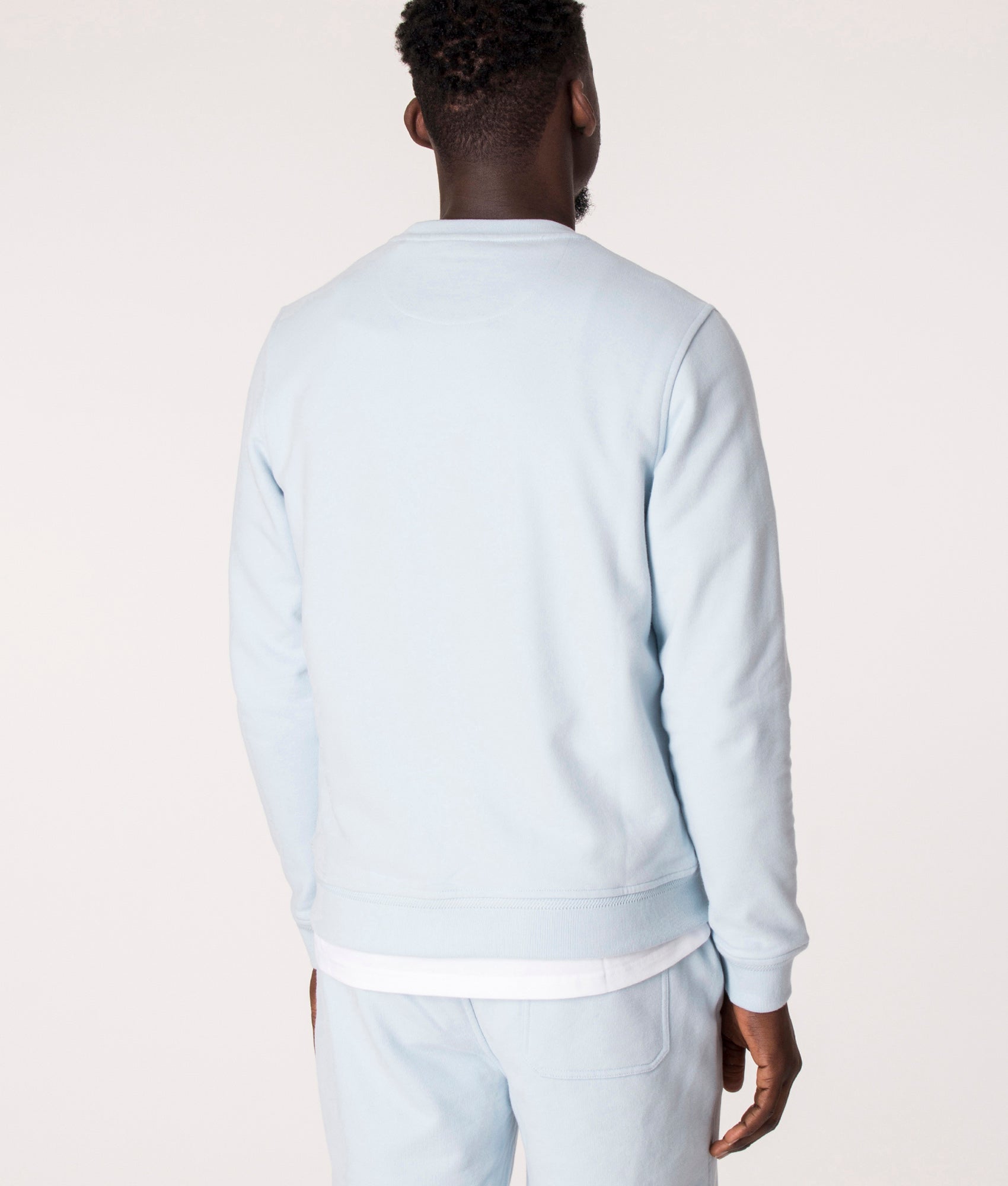 Belstaff Sweatshirt in Sky Blue at EQVVS Menswear. Model Back shot.