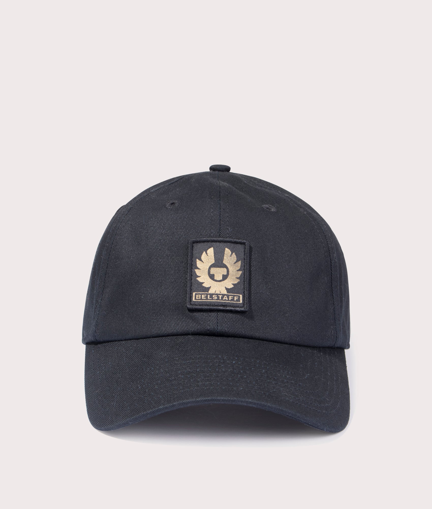 Belstaff Phoenix Logo Cap in Black at EQVVS Menswear. Front shot.