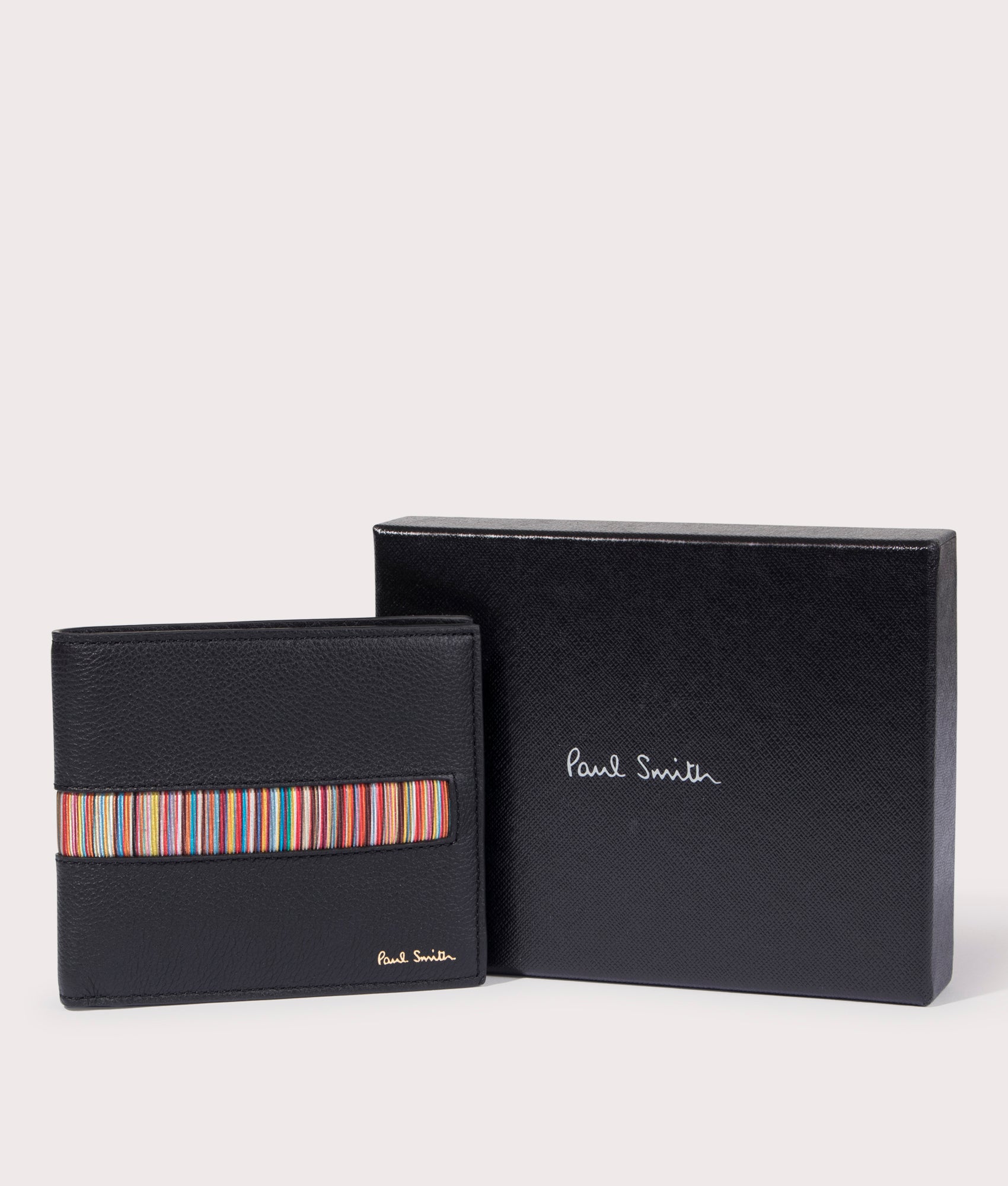 Signature Stripe insert Billfold Wallet in Black by PS Paul Smith at EQVVS wallet and box image