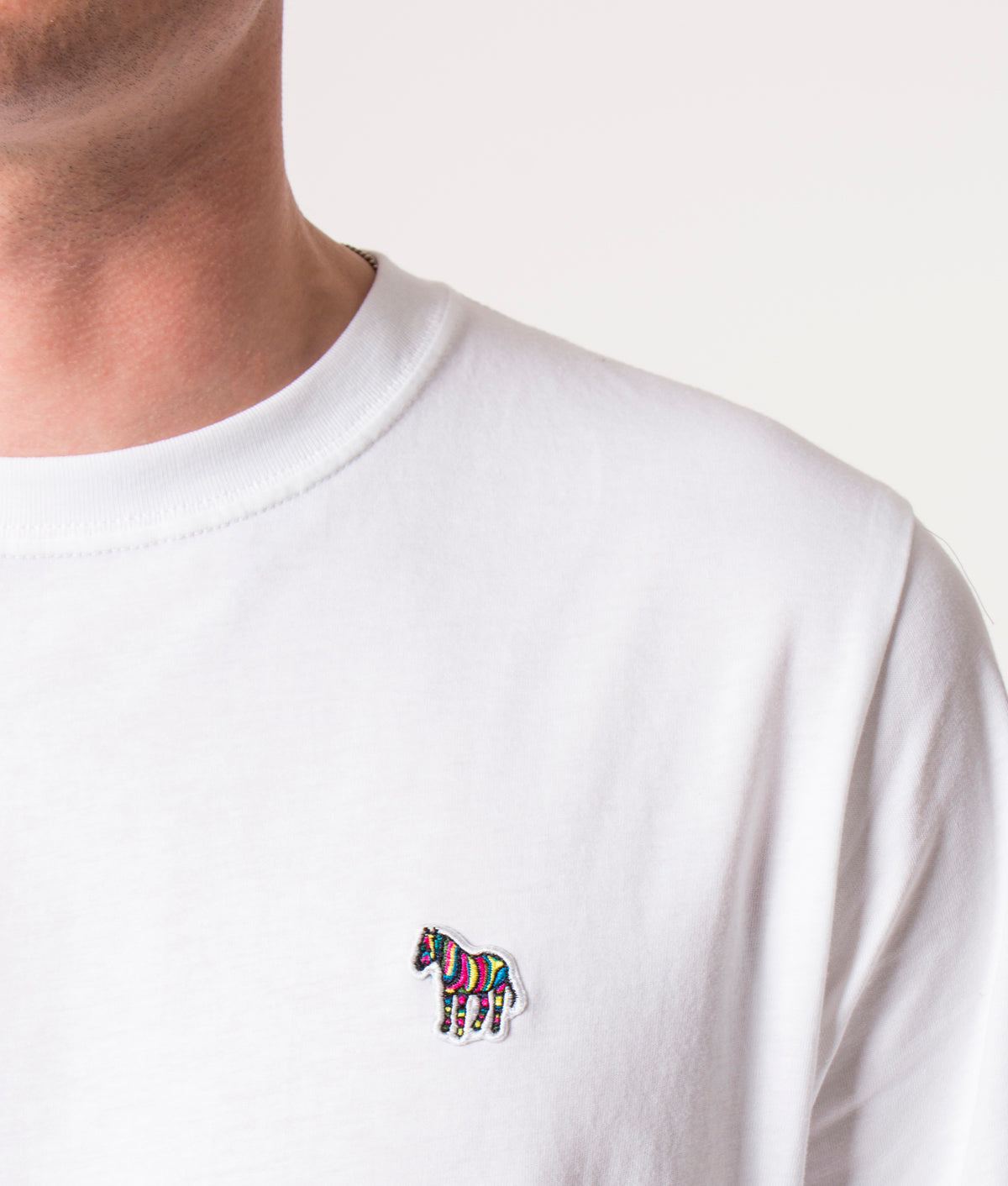 PS Paul Smith Zebra Logo T-Shirt in White at EQVVS Menswear. Detail shot.
