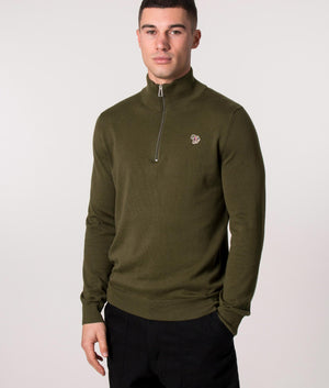 Quarter-Zip-Zebra-Badge-Knit-Olive-Green-PS-Paul-Smith-EQVVS