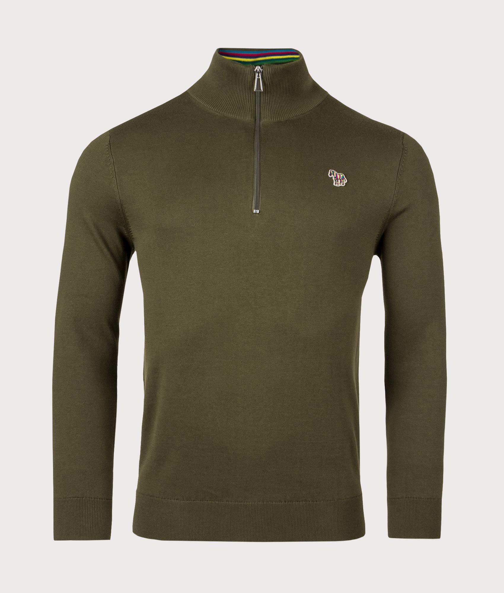 Quarter-Zip-Zebra-Badge-Knit-Olive-Green-PS-Paul-Smith-EQVVS