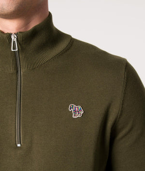 Quarter-Zip-Zebra-Badge-Knit-Olive-Green-PS-Paul-Smith-EQVVS