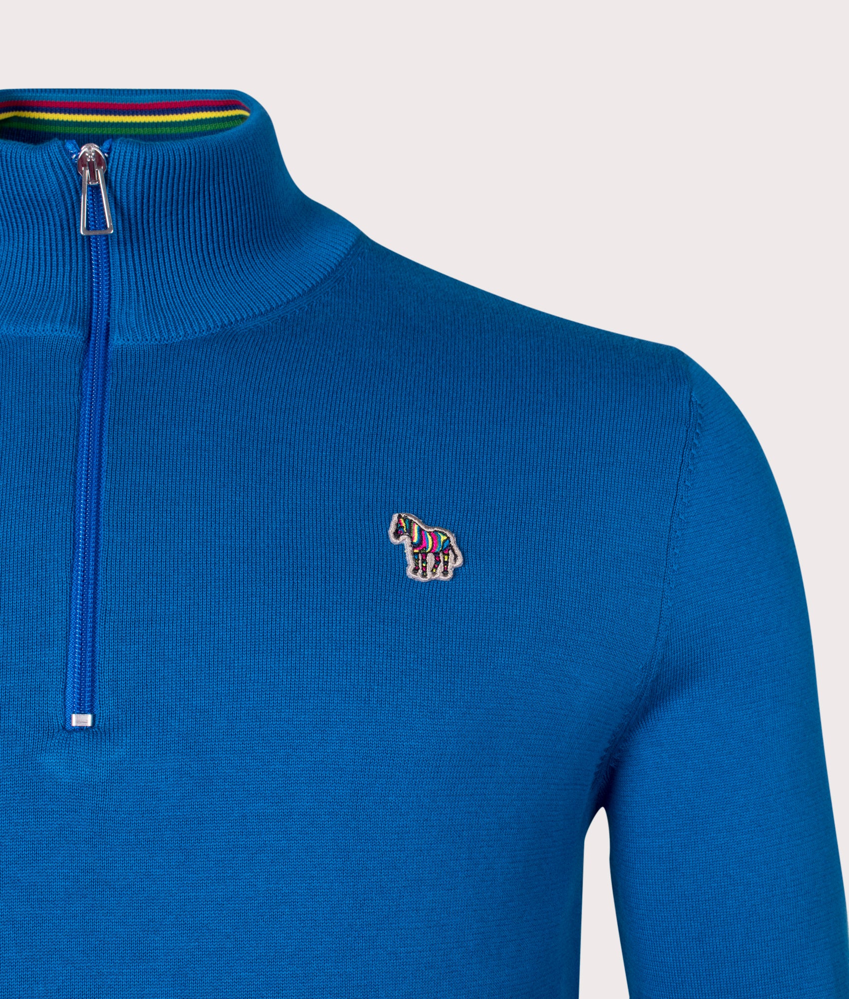 Quarter-Zip-Zebra-Badge-Knit-Petrol-Blue-PS-Paul-Smith-EQVVS