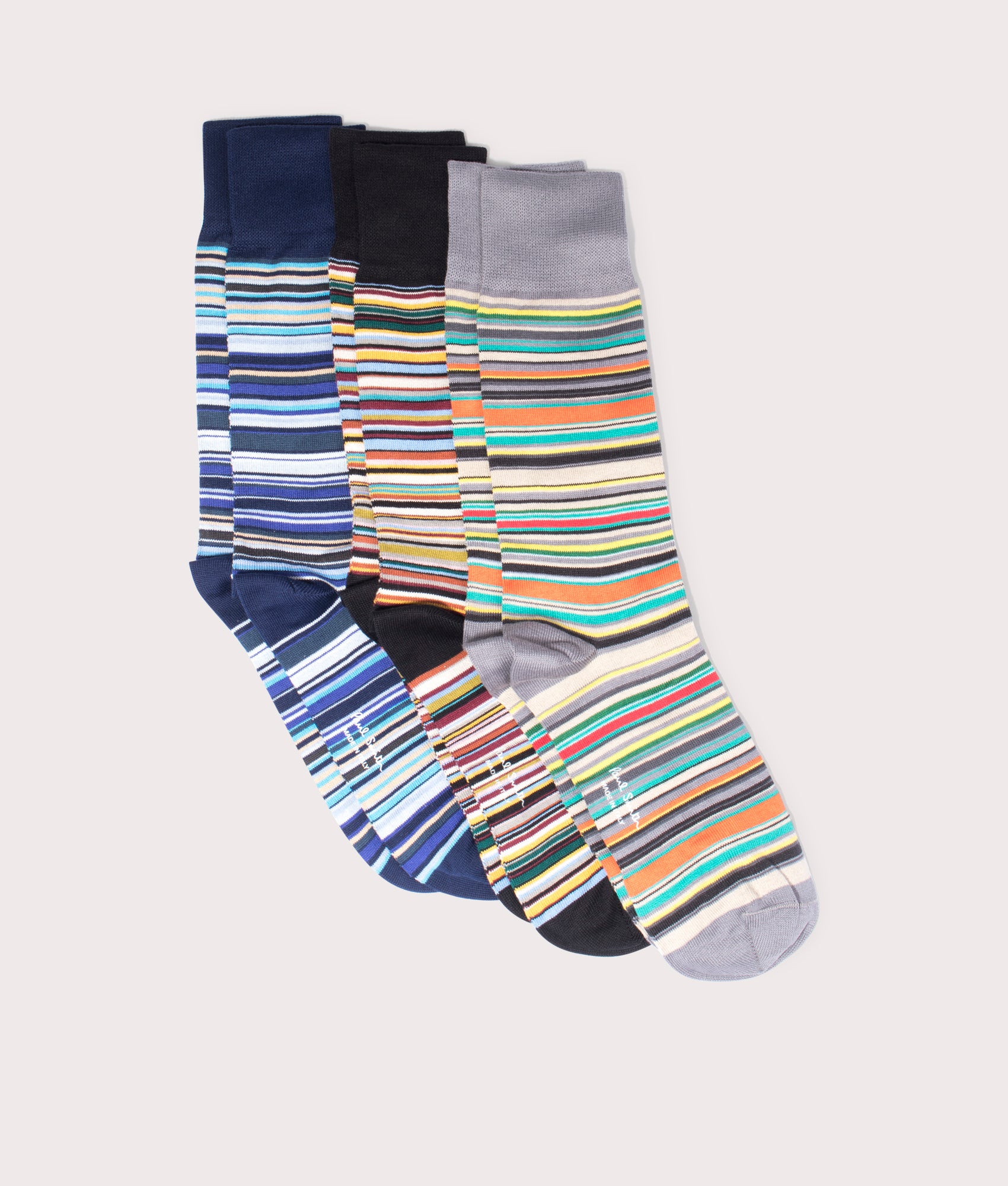 PS Paul Smith 3 Pack of Signature Stripe Socks in Mixed Plate at EQVVS Menswear. 