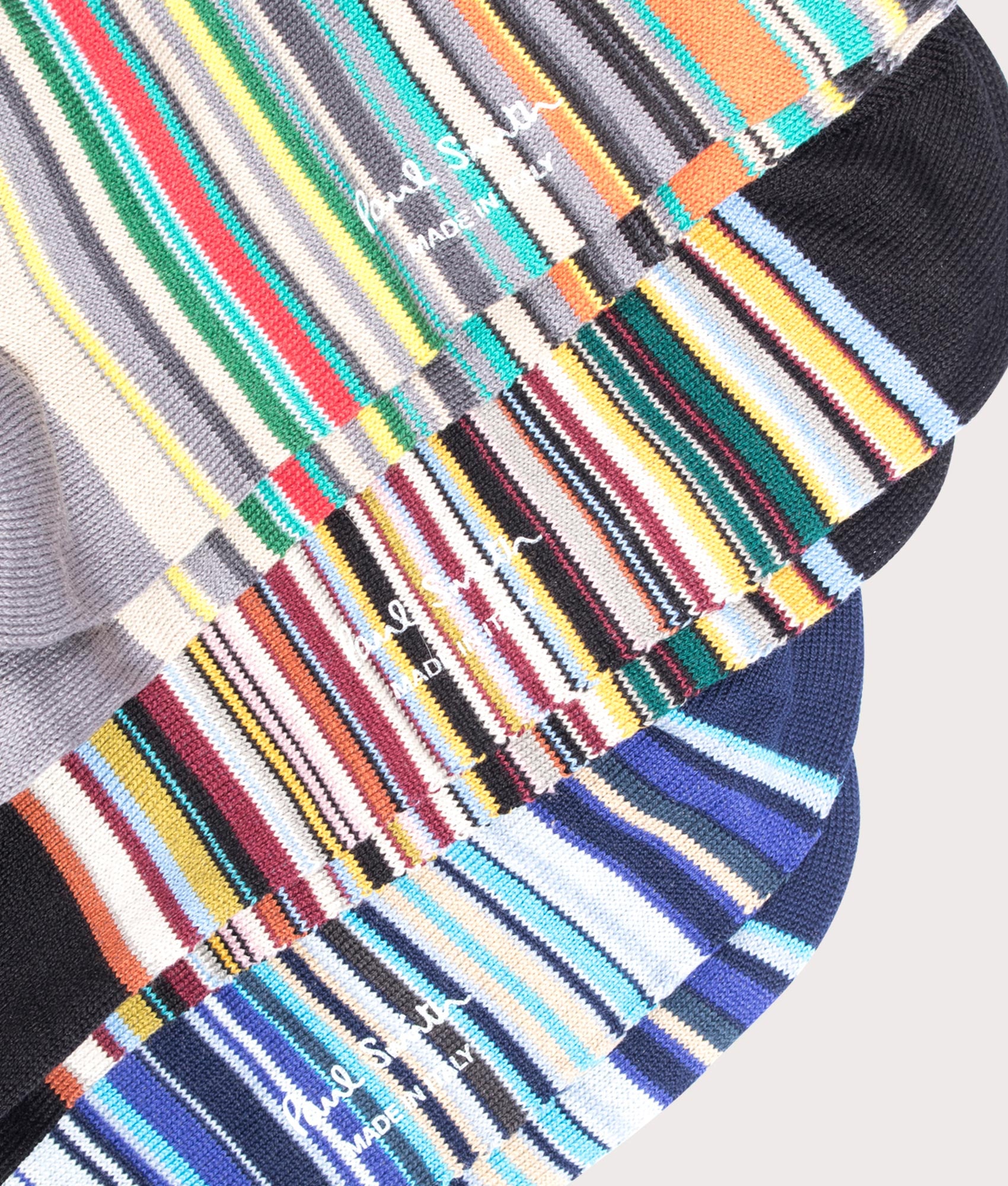 PS Paul Smith 3 Pack of Signature Stripe Socks in Mixed Plate at EQVVS Menswear. Detail shot.