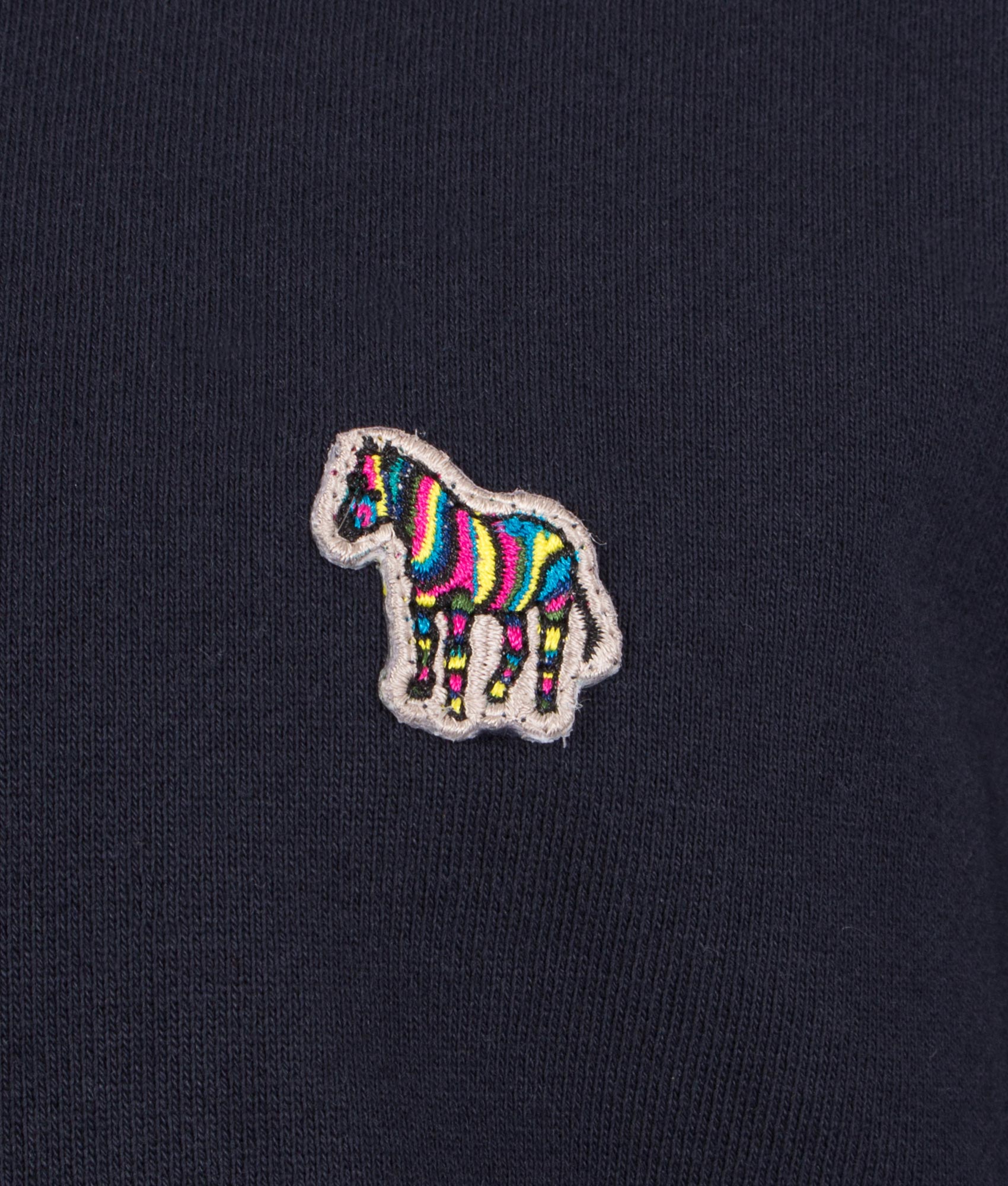 PS Paul Smith Zebra Logo Hoodie in Very Dark Navy at EQVVS Menswear. Detail shot.
