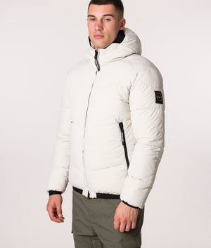 Transalpino Bubble Jacket in Bone by Marshall Artist at EQVVS Model Front Zipped