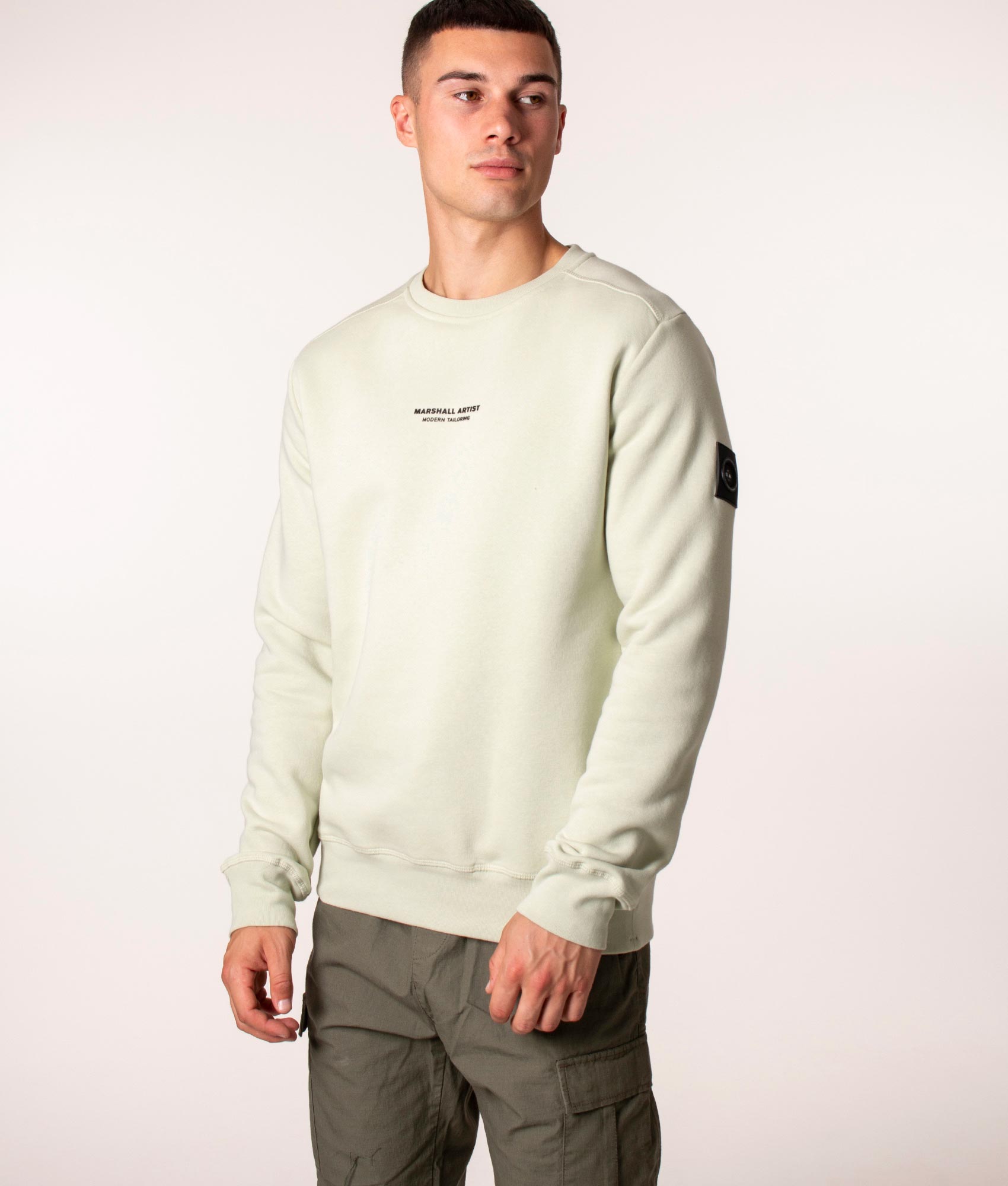 Siren Crew Neck Sweatshirt in Pistachio, Marshall Artist, EQVVS, Front Angle Model