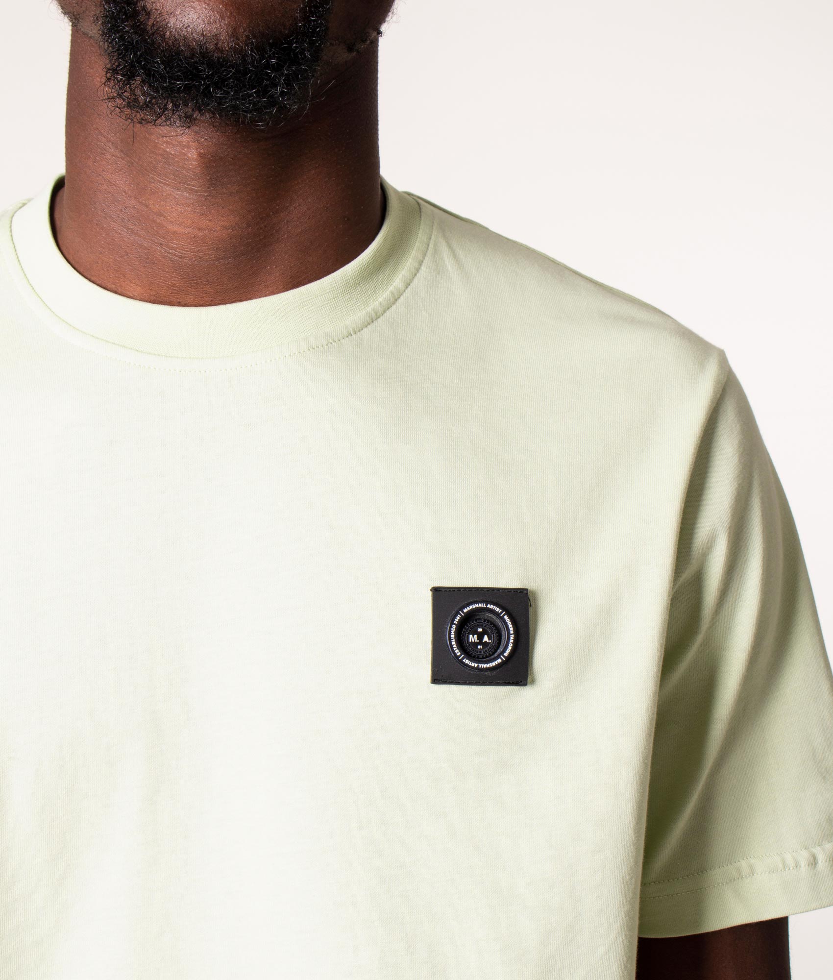Siren T-Shirt in Pistachio, MArshall Artist, EQVVS, Front Detail Model Shot