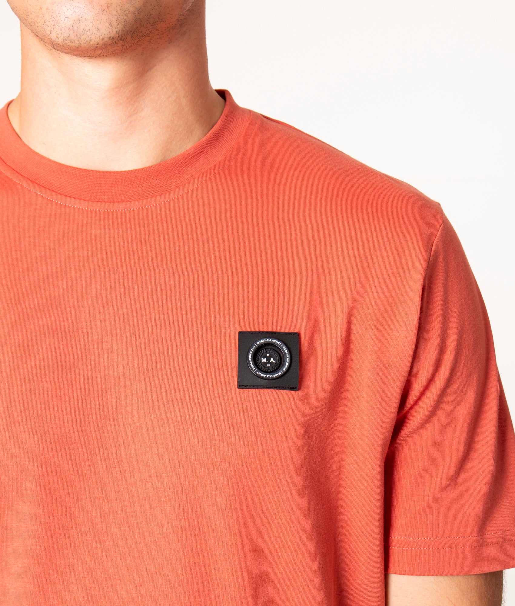 Siren T-Shirt in Rust, Marshall Artist, EQVVS, Front Detail Model Shot