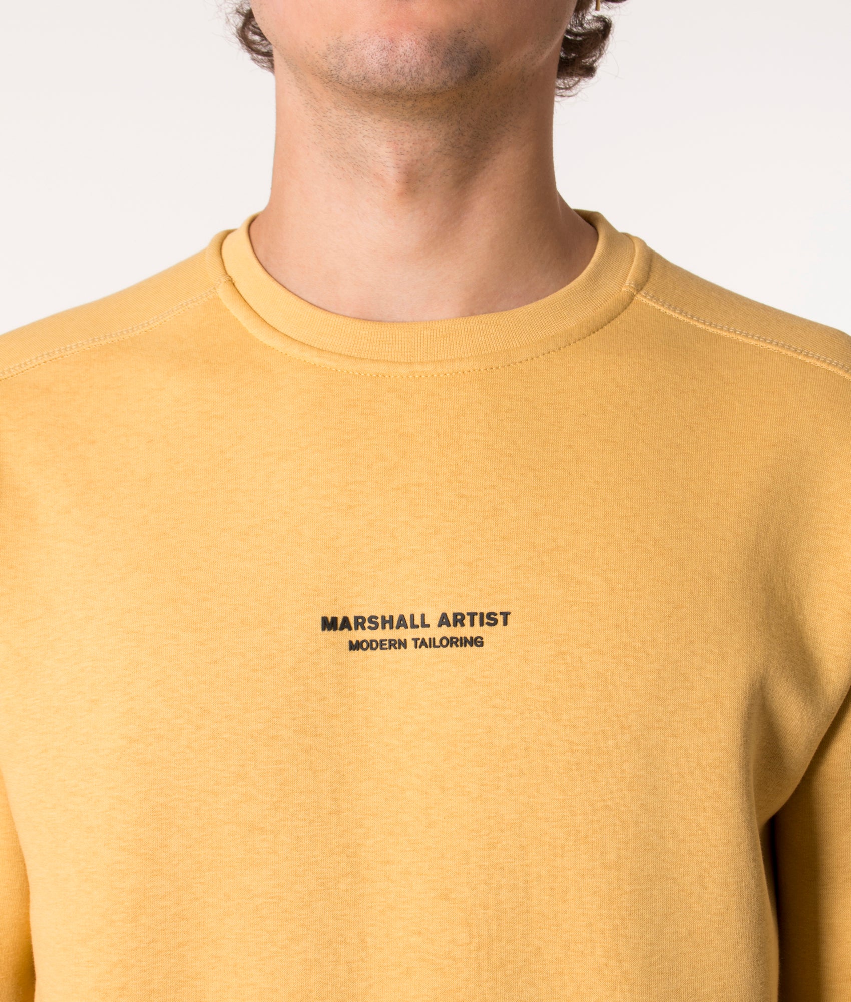 Siren Crew Sweat in Mustard by Marshall Artist at EQVVS Model Front Detail