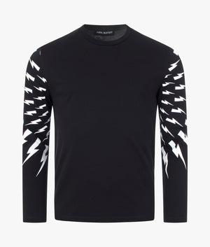 Off-Set-Fair-Isle-Thunderbolt-Sleeve-T-Shirt-Black-White-Neil-Barrett-EQVVS