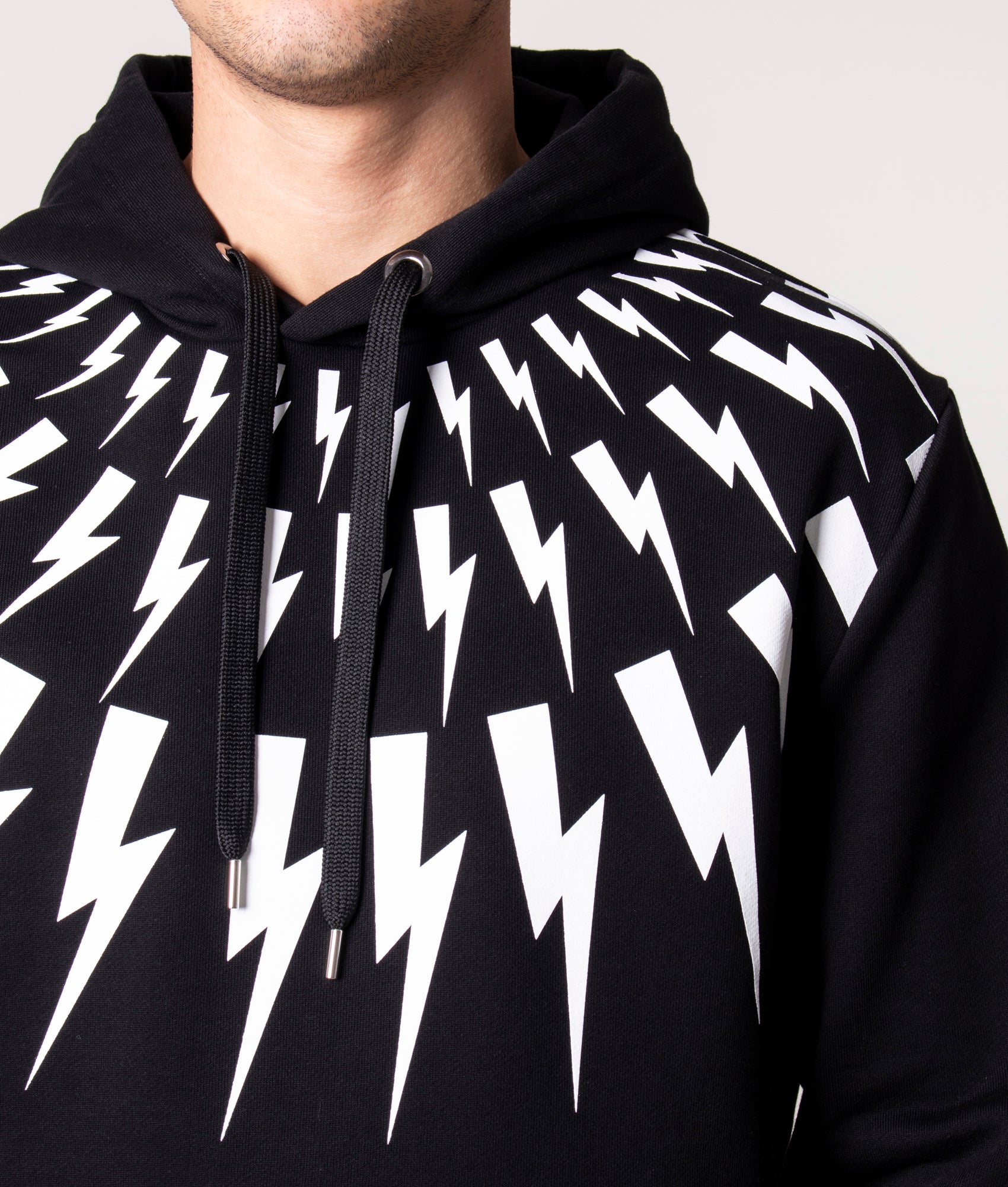 Fair-Isle-Thunderbolt-Hoodie-Black/White-Neil-Barrett-EQVVS 