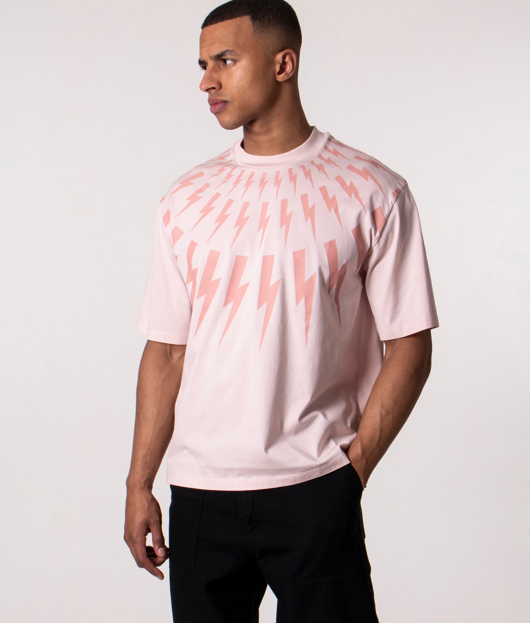 Relaxed-Fit-Fair-Isle-Thunderbolt-T-Shirt-Salmon/Dark-Salmon-Neil-Barrett-EQVVS