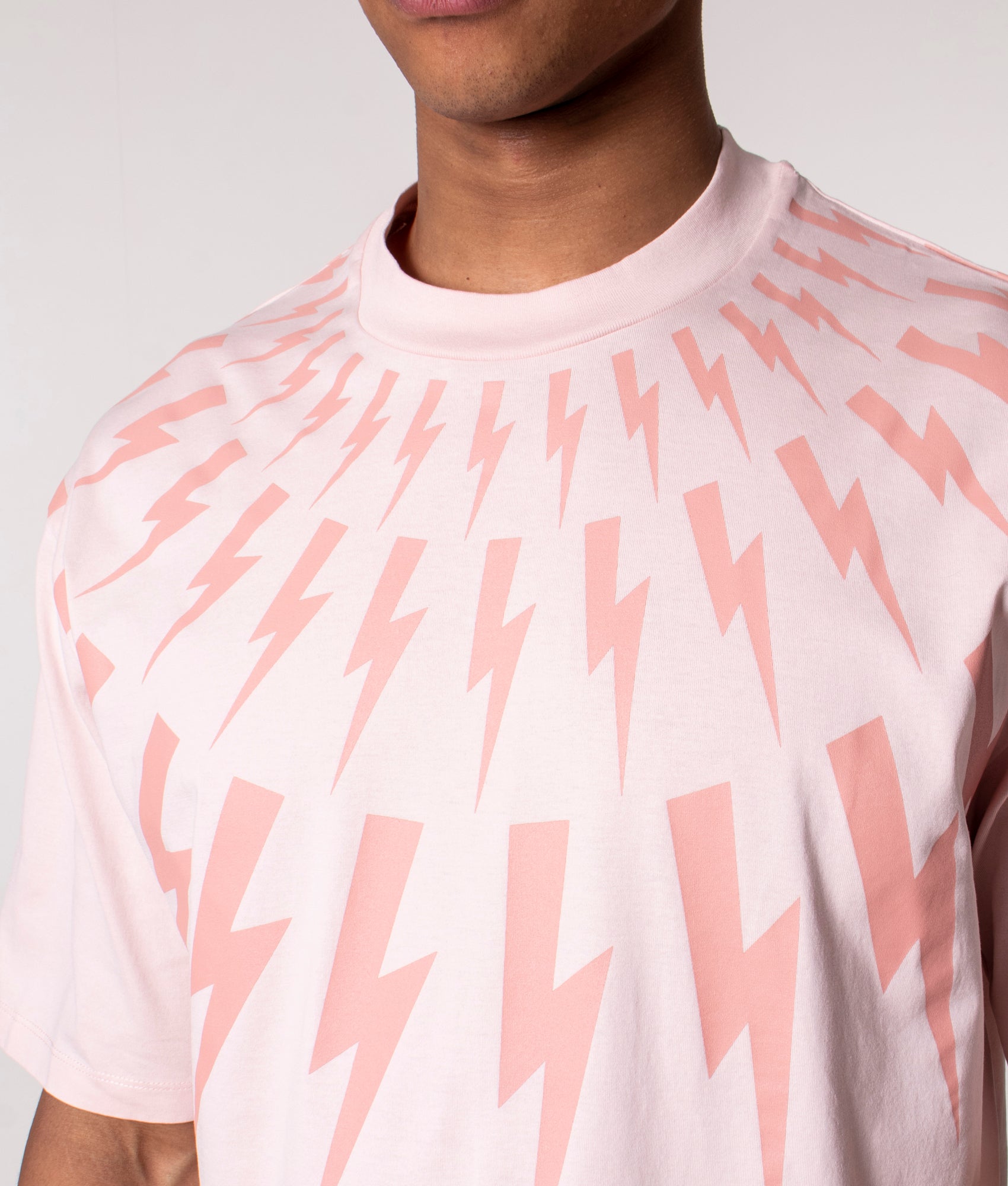 Relaxed-Fit-Fair-Isle-Thunderbolt-T-Shirt-Salmon/Dark-Salmon-Neil-Barrett-EQVVS