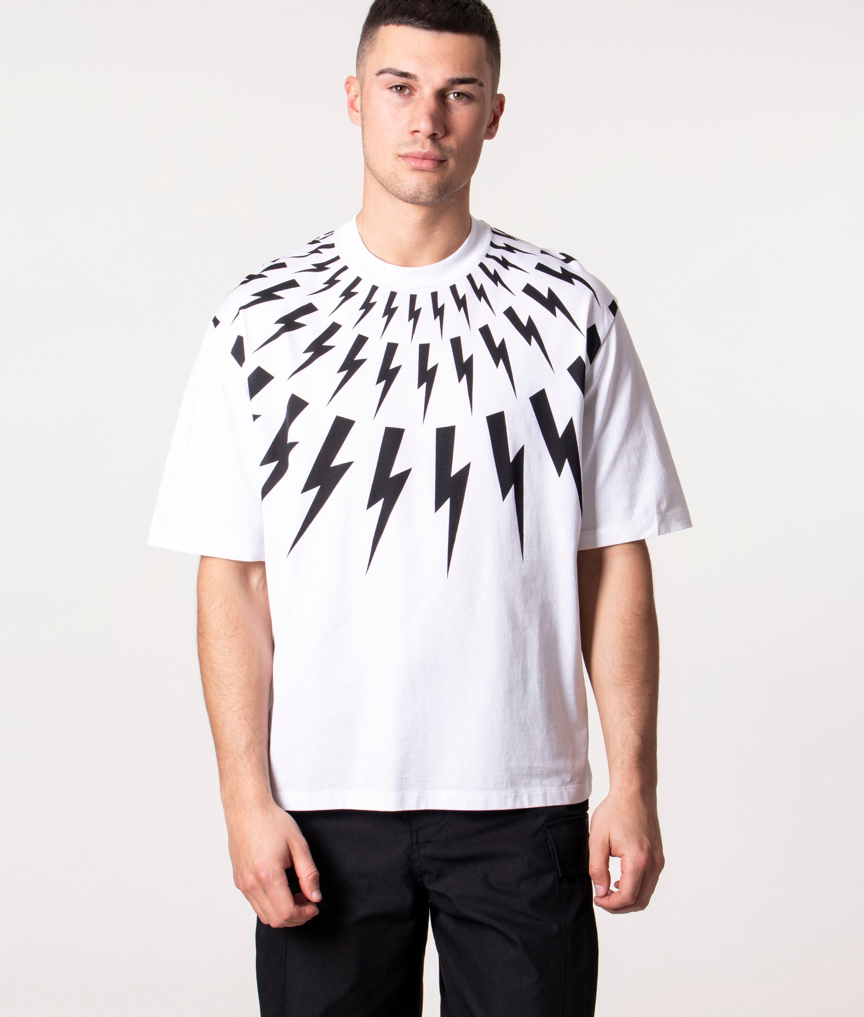 Relaxed-Fit-Fair-Isle-Thunderbolt-T-Shirt-White/Black-Neil-Barrett-EQVVS