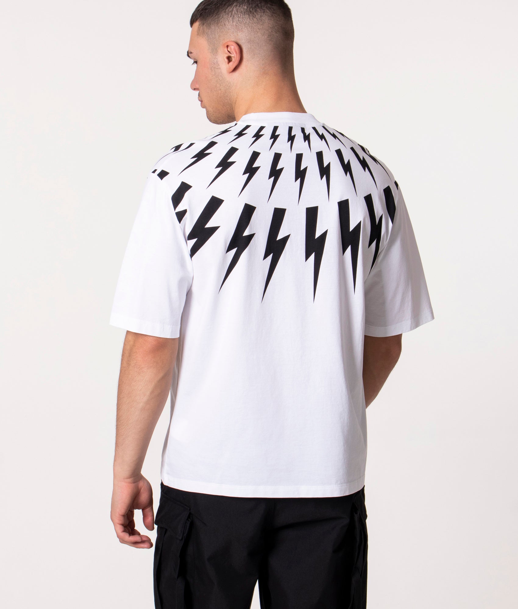 Relaxed-Fit-Fair-Isle-Thunderbolt-T-Shirt-White/Black-Neil-Barrett-EQVVS