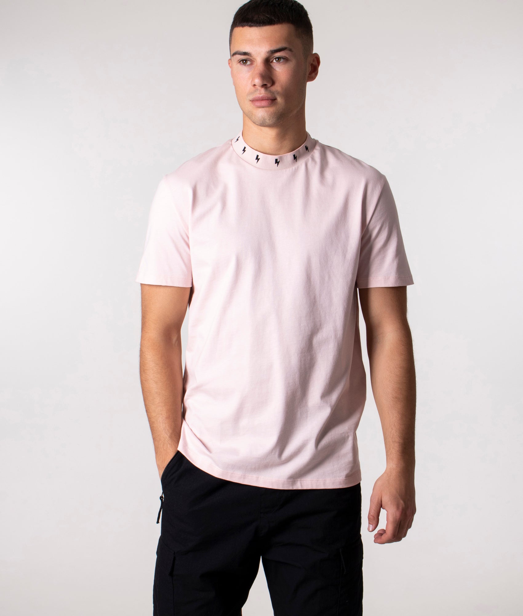Bolted-Rib-Collared-T-Shirt-Salmon-Black-Neil-Barrett-EQVVS