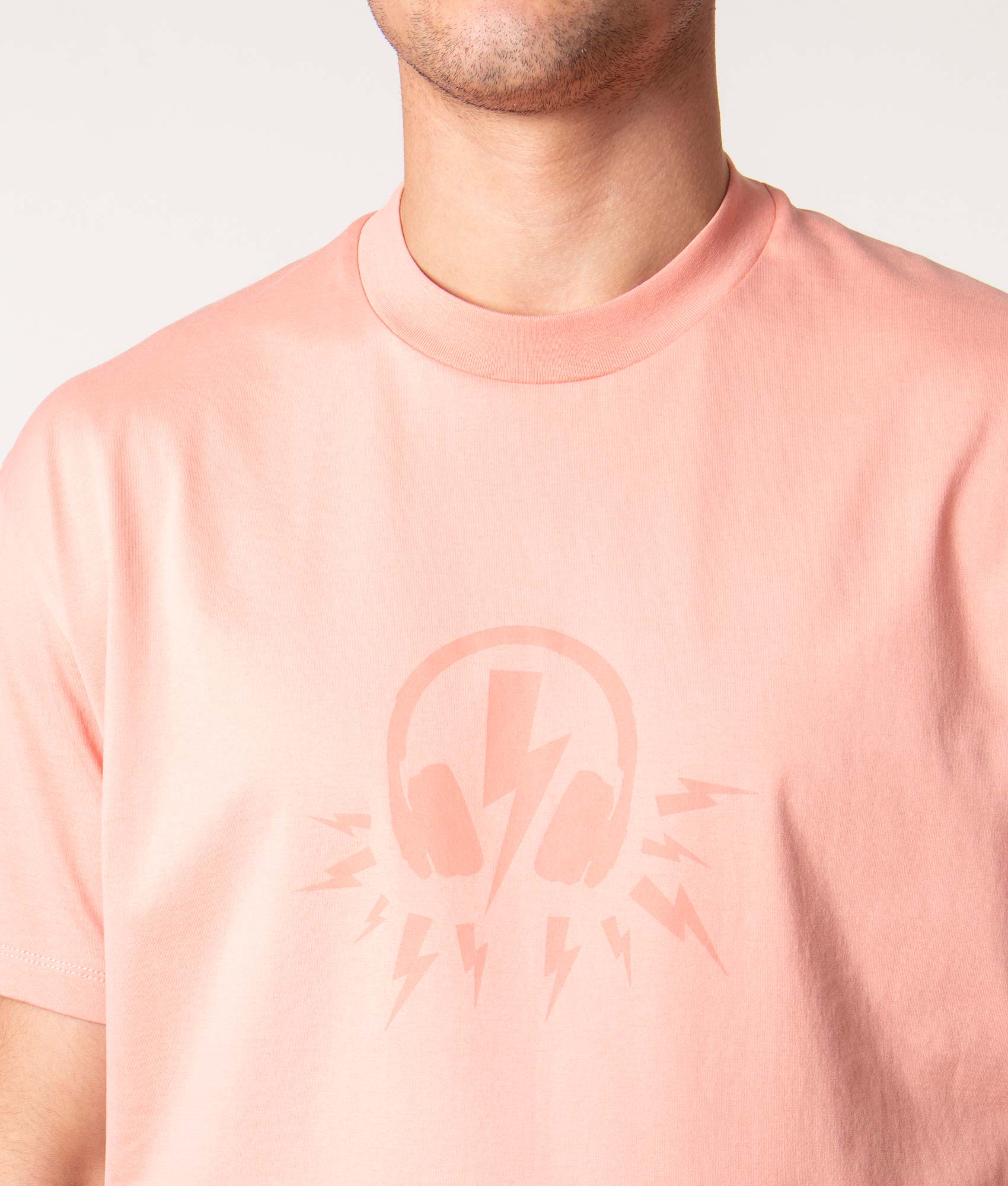 Relaxed-Fit-DJ-Sonic-Bolt-T-Shirt-Dark-Salmon/Coral-Neil-Barrett-EQVVS