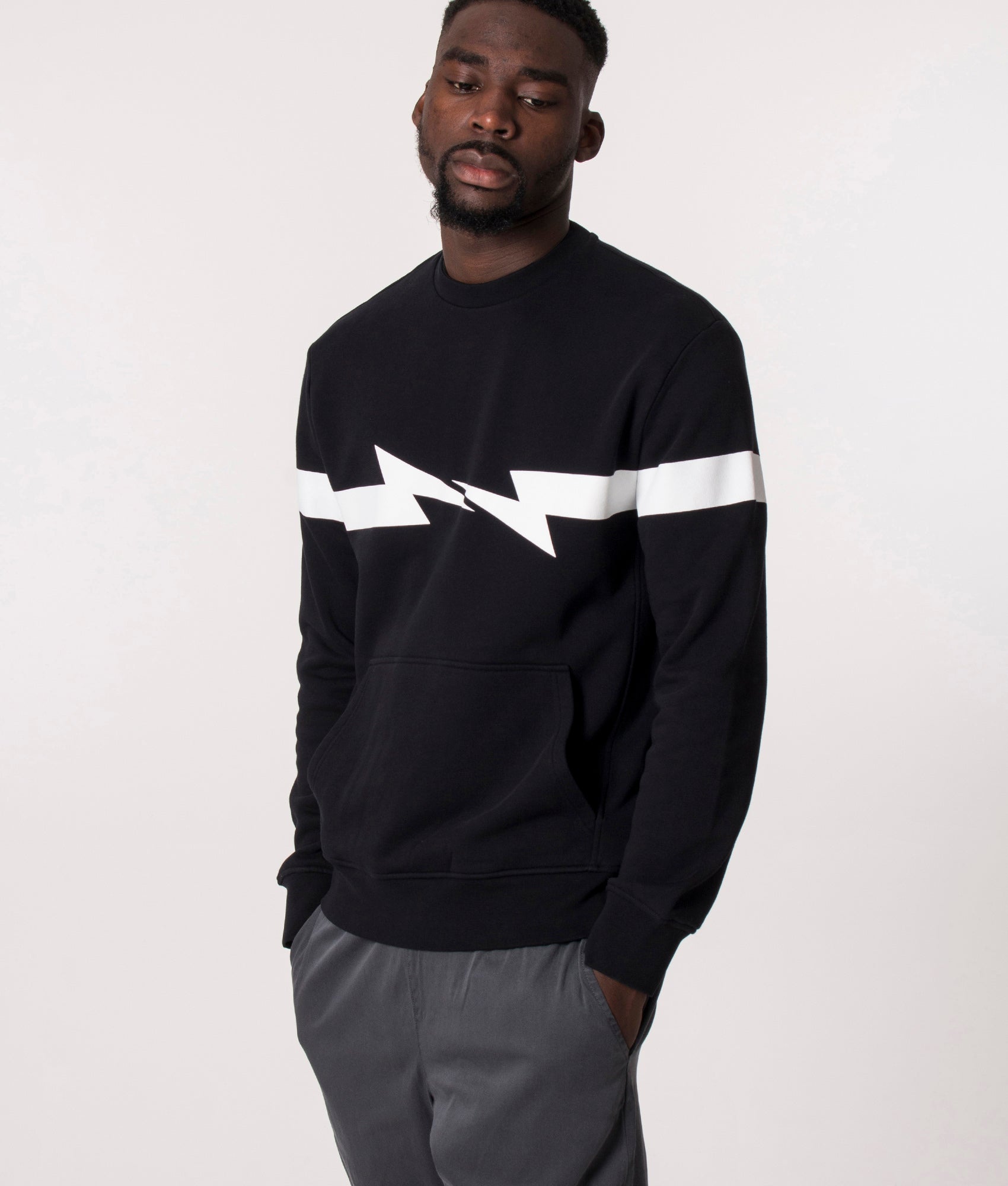 Slim-Fit-Horizontal-Bolt-Print-Sweatshirt-Black/White-Neil-Barrett-EQVVS