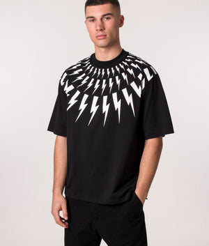 Oversized-Fair-Isle-Thunderbolt-T-Shirt-Black/White-Neil-Barrett-EQVVS
