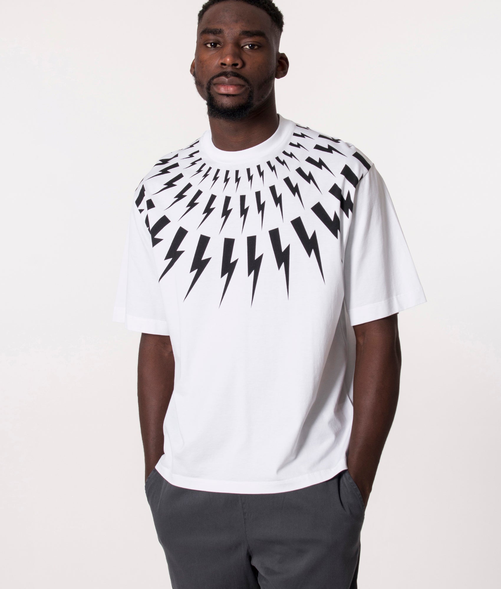 Oversized-Fair-Isle-Thunderbolt-Easy-T-Shirt-White/Black-Neil-Barrett-EQVVS