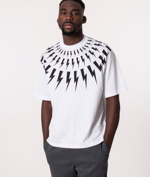 Oversized-Fair-Isle-Thunderbolt-Easy-T-Shirt-White/Black-Neil-Barrett-EQVVS