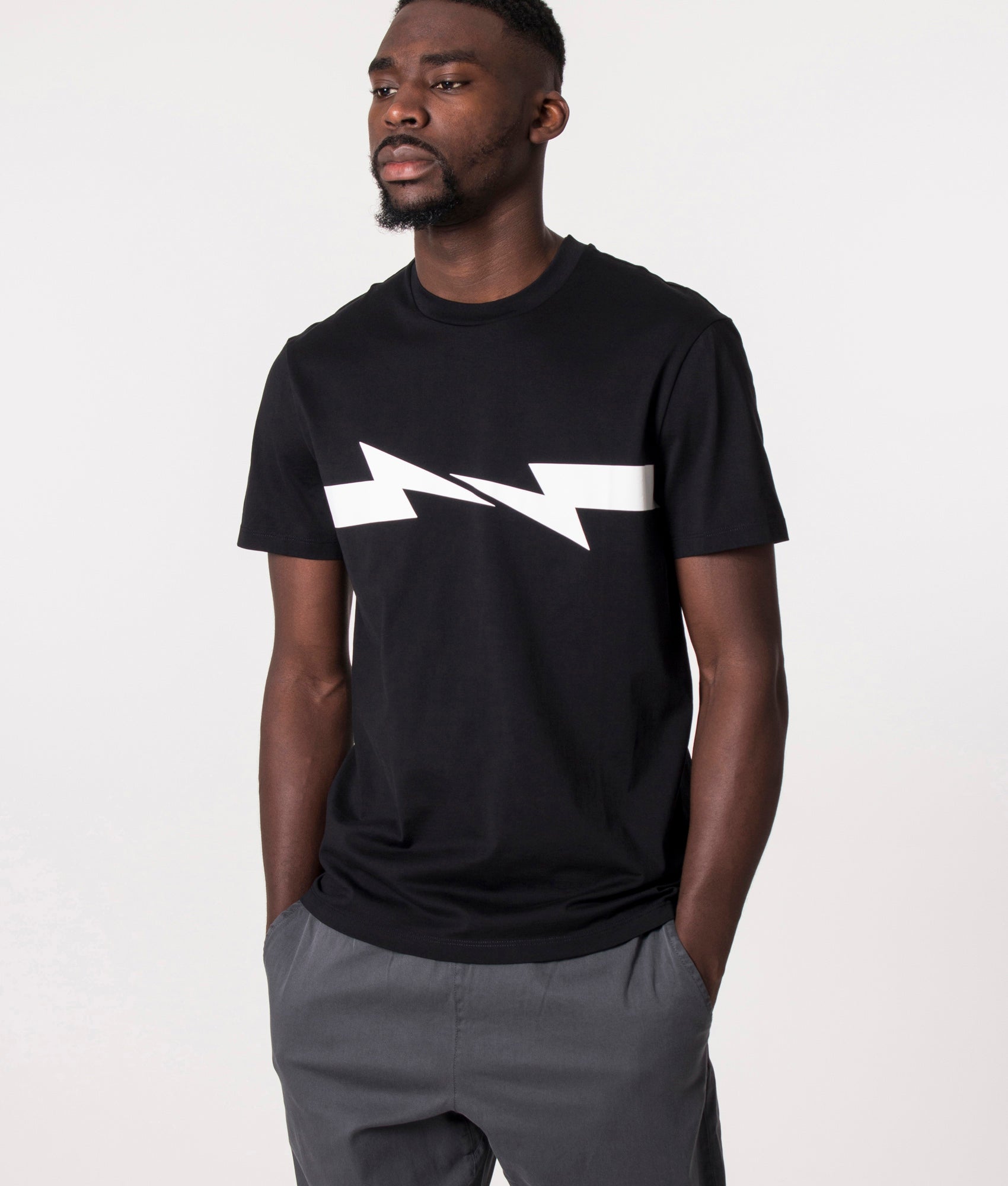Slim-Ft-Horizontal-Bolt-Print-T-Shirt-Black/White-Neil-Barrett-EQVVS