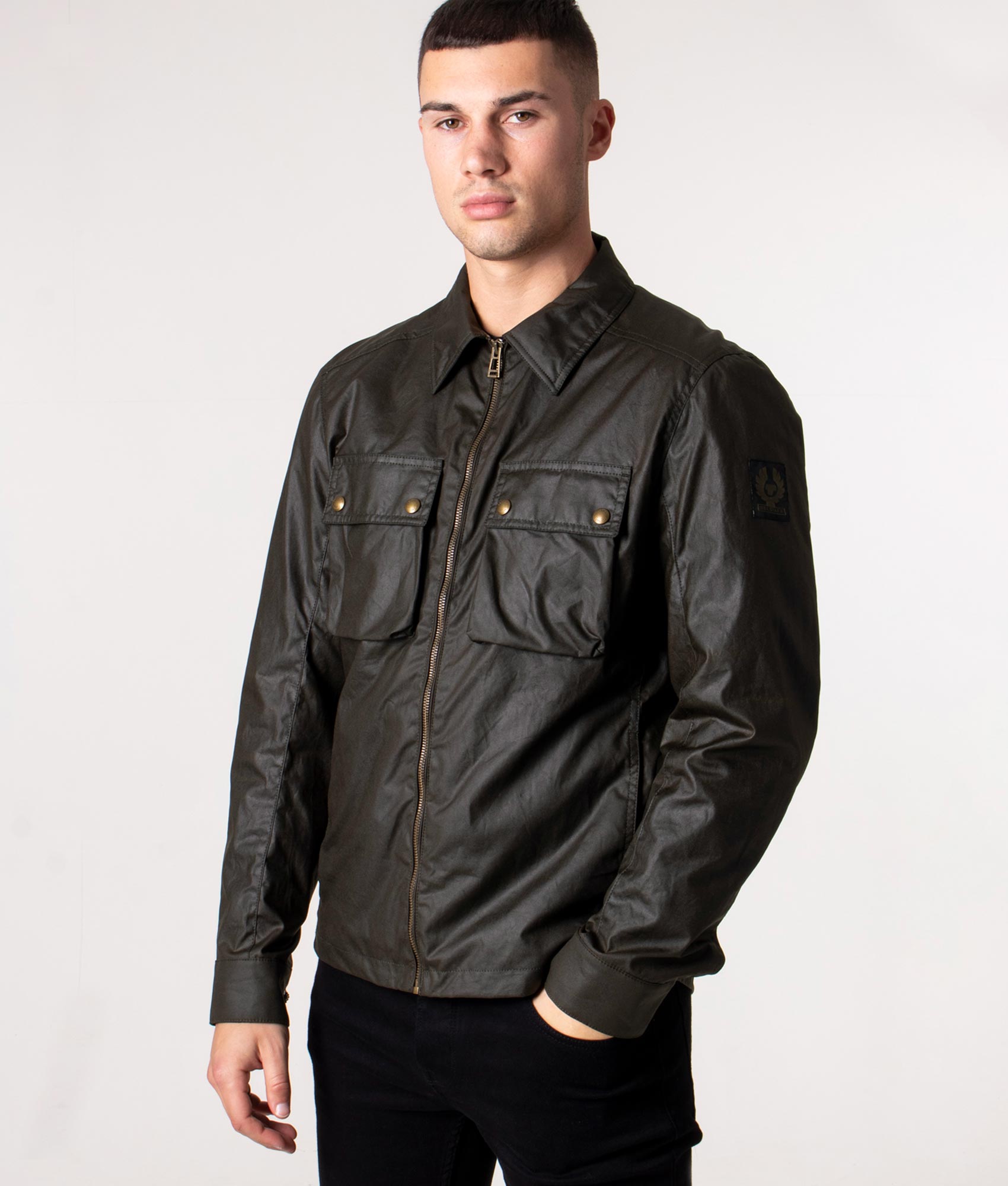 Slim-Fit-Dunstall-Wax-Jacket-Faded-Olive-Belstaff-EQVVS