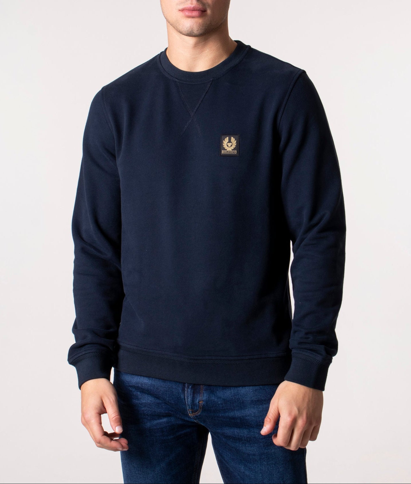 Belstaff Sweatshirt in Dark Ink at EQVVS Menswear. Model front shot.