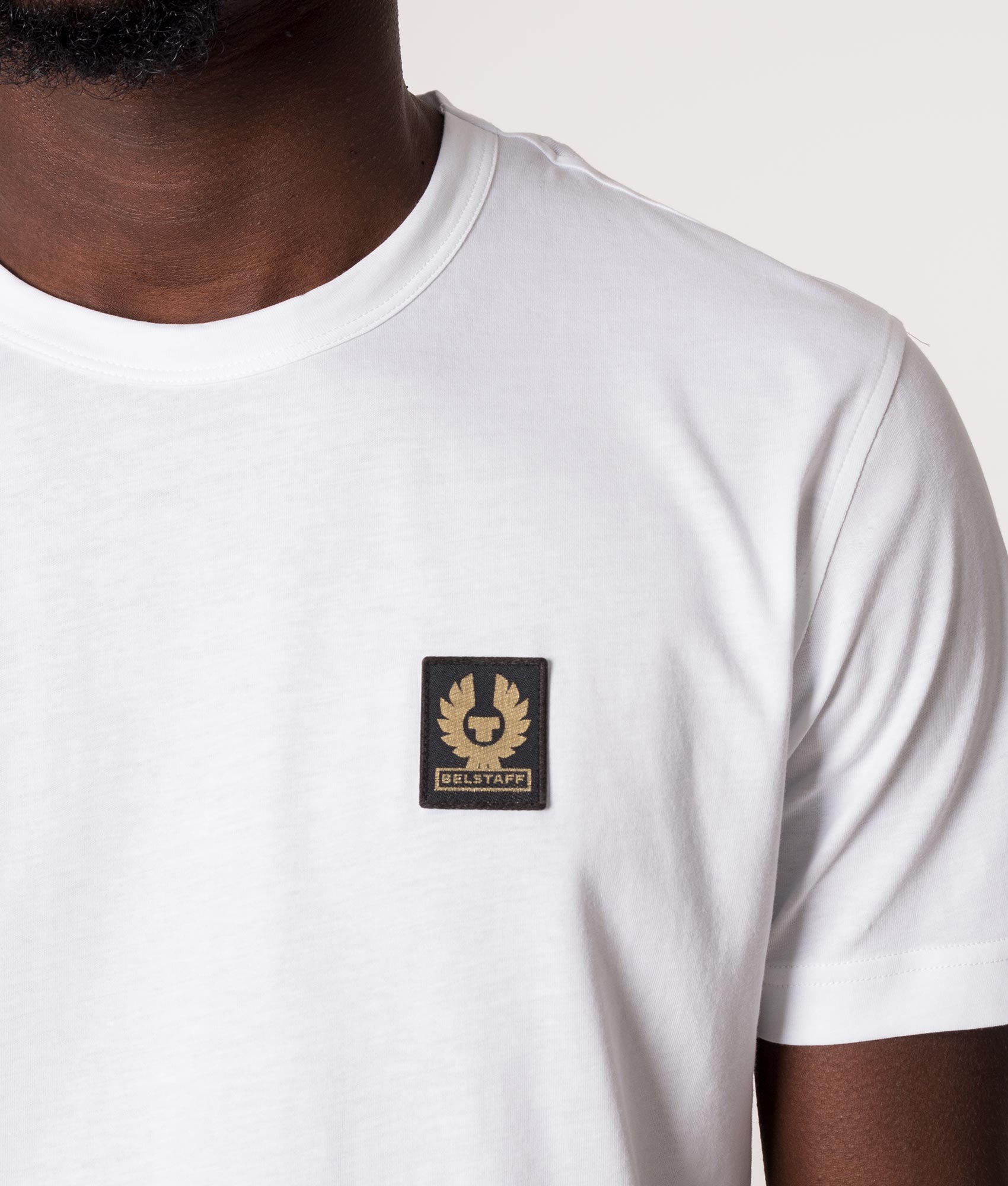 Belstaff T-Shirt in White at EQVVS Menswear. Detail shot.