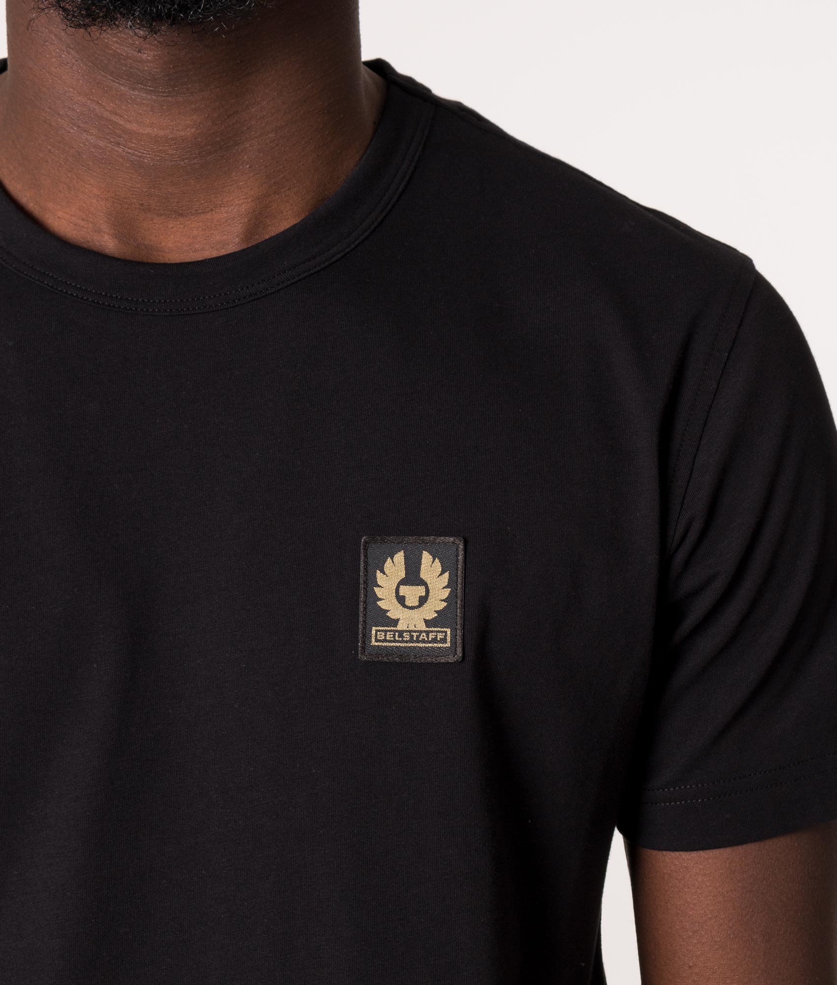 Belstaff T-Shirt in Black at EQVVS Menswear. Detail shot.