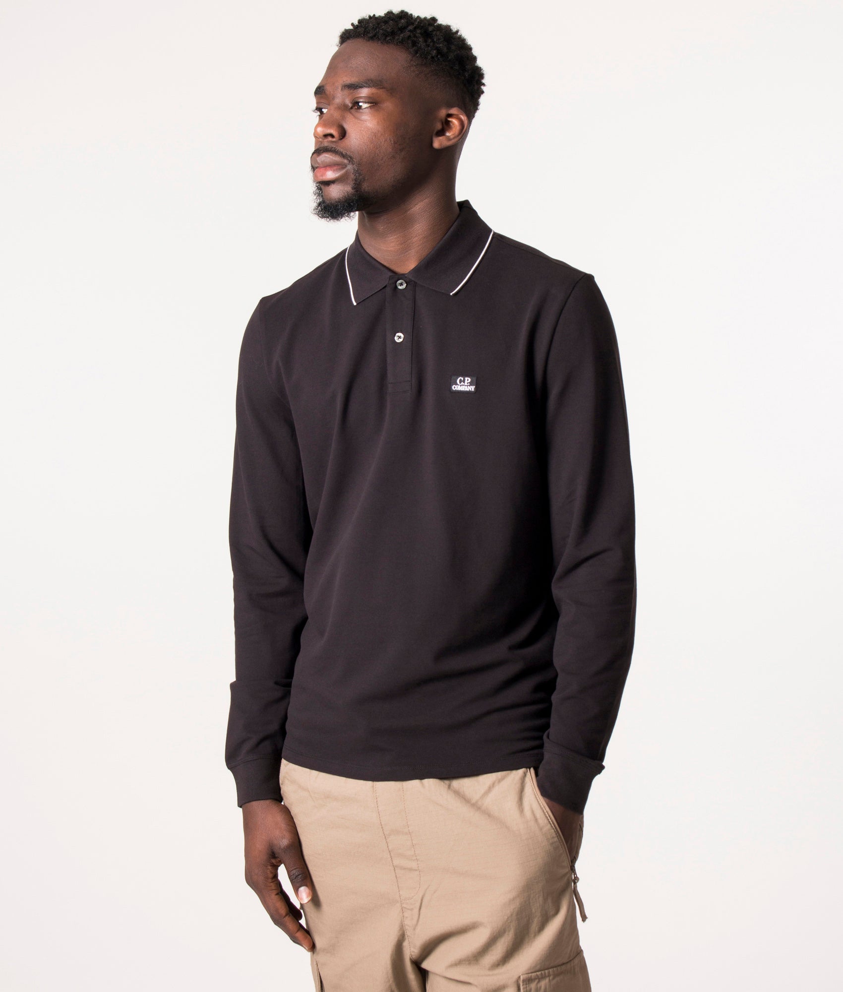 Long-Sleeve-Stretch-Piquet-Striped-Collar-Polo-Shirt-Black-C.P.-Company-EQVVS