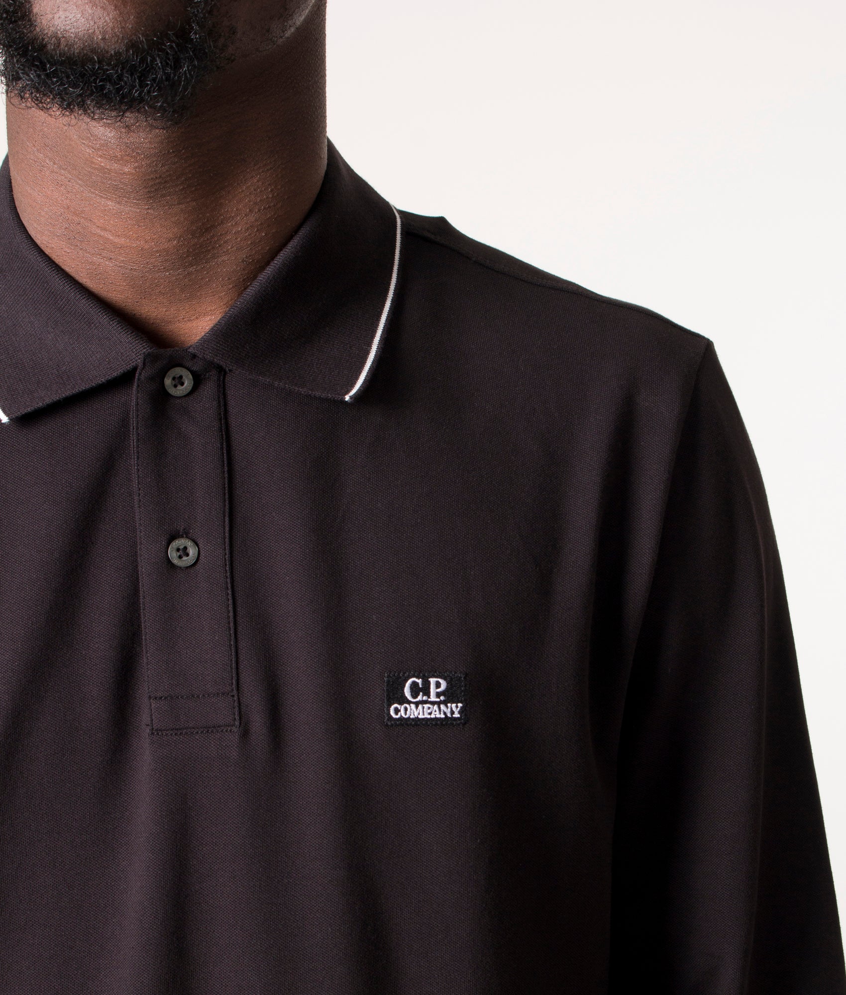 Long-Sleeve-Stretch-Piquet-Striped-Collar-Polo-Shirt-Black-C.P.-Company-EQVVS