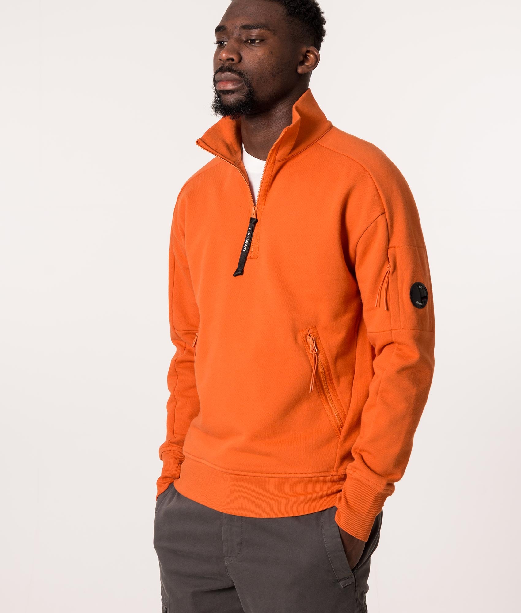 Quarter-Zip-Diagonal-Raised-Fleece-Sweatshirt-Harvest-Pumpkin-C.P.-Company-EQVVS