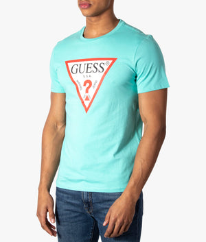 Centre-Triangle-Original-Logo-Slim-Fit-T-Shirt-Turquoise-GUESS-EQVVS