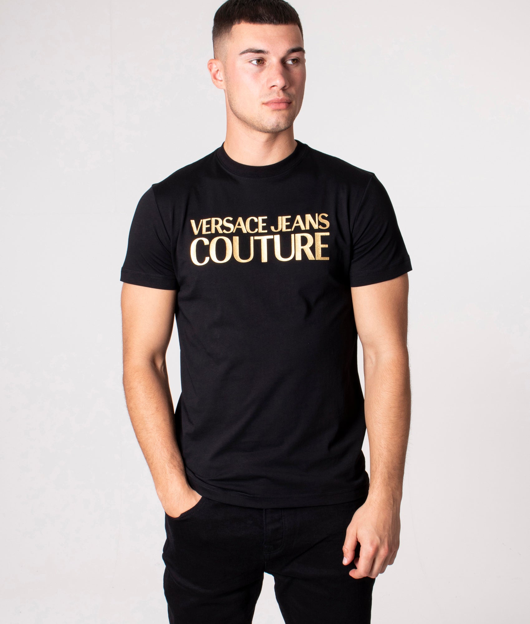 Logo Thick Foil T-Shirt Black/Gold | Versace Jeans Couture | EQVVS