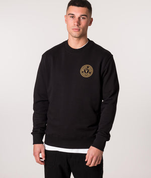 Embroidered-V-Emblem-Logo-Sweatshirt-Black/Gold-Versace-Jeans-Couture-EQVVS