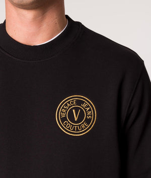 Embroidered-V-Emblem-Logo-Sweatshirt-Black/Gold-Versace-Jeans-Couture-EQVVS