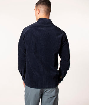 Paul & Shark Garment Dyed Corduroy Overshirt in 050 Blue at EQVVS. Model back