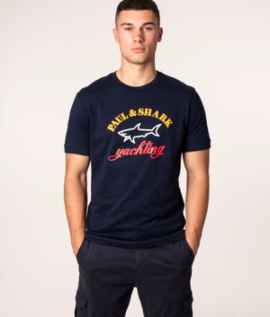 Organic Cotton Printed Logo T-Shirt, 013 Blue, Paul & Shark, EQVVS, Front Model