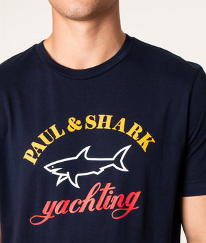 Organic Cotton Printed Logo T-Shirt, 013 Blue, Paul & Shark, EQVVS, Front Detail Model